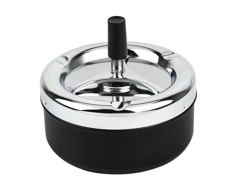 DS.DISTINCTIVE STYLE Round Push Down Ashtray with Spinning Tray Metal Cigarette Ash Tray Large 5.2 Inches Home Ashtray for Outside Patio - Image 1
